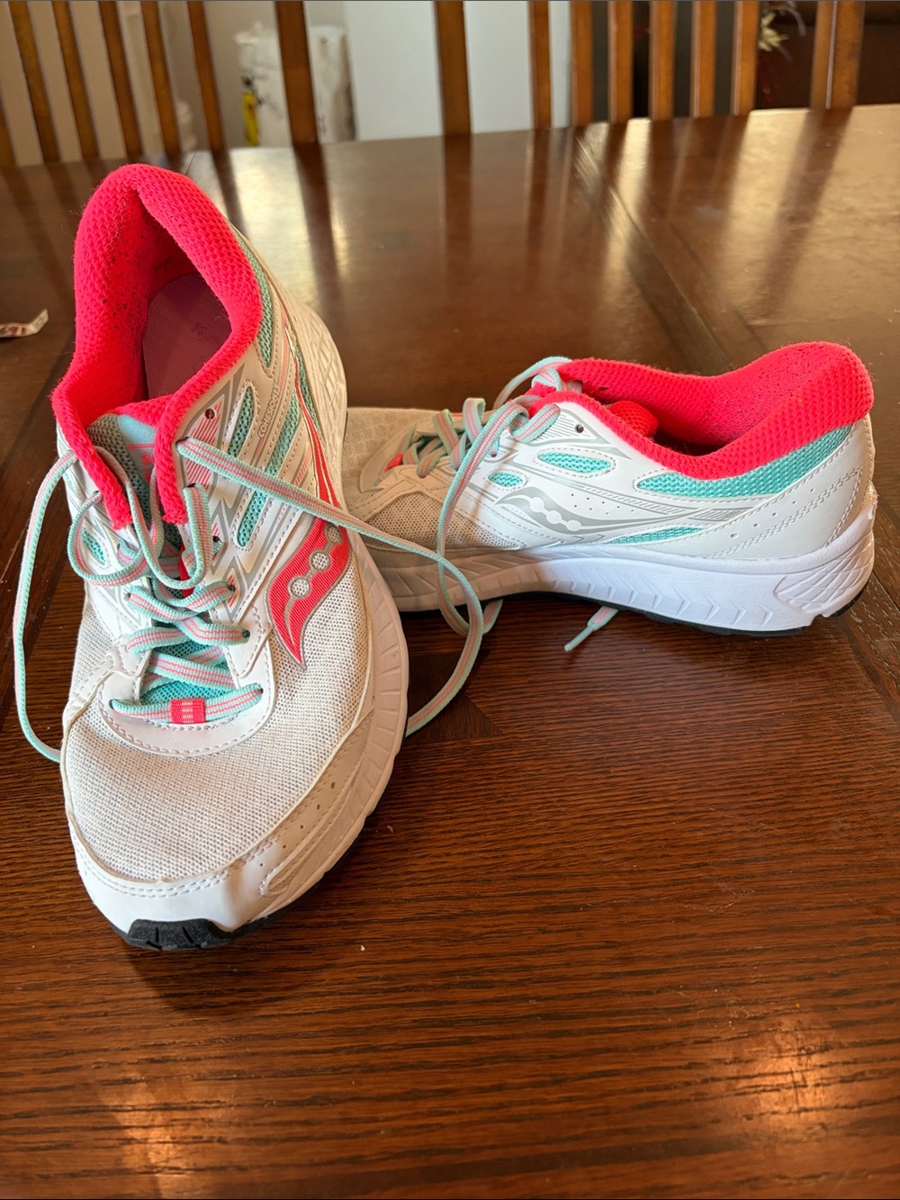 Saucony White Running Shoes with Pink & Teal Details